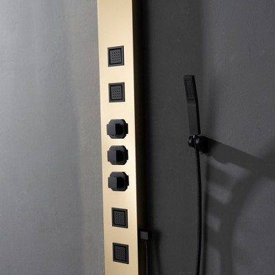 55'' Black and Gold Stainless Steel Shower Panel System