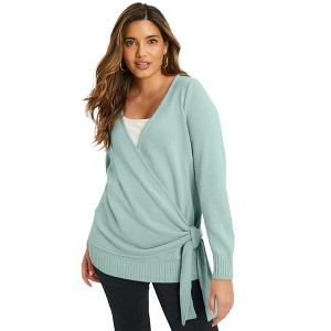 June + Vie by Roaman's Women's Plus Size Wrap-Front Cardigan - 1 of 4