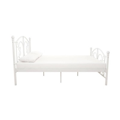 White Metal Full Bed with Scrollwork Headboard