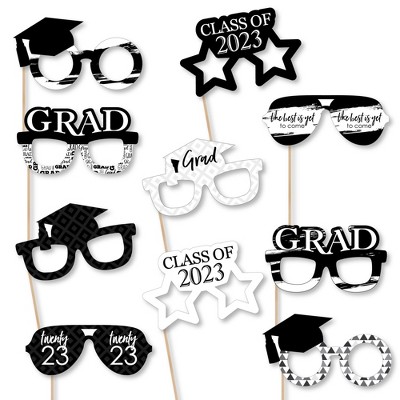 Big Dot of Happiness 2023 Black and White Graduation Glasses - Paper Card  Stock Party Photo Booth Props Kit - 10 Count