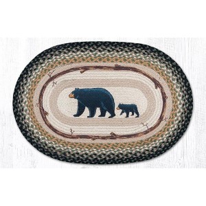 Earth Rugs Oval Patch Tread – 20"x30" Braided Jute with Mama and Baby Bear Design for Rustic Cabin or Lodge Decor - 1 of 3