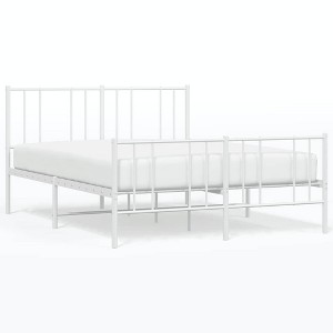 vidaXL White Queen Metal Bed Frame with Headboard & Slats, No Mattress, Easy Assembly - 1 of 4