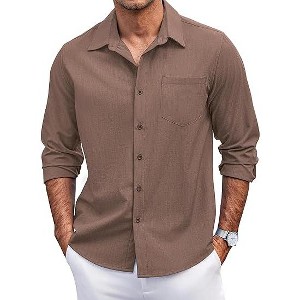 COOFANDY Men's Casual Button Down Shirts Long Sleeve Untucked Shirts Regular Fit Linen Shirt - 1 of 4