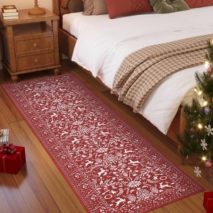 Traditional Christmas Decor Washable Area Rug Home Holiday Decor Non Slip Mat - 1 of 4