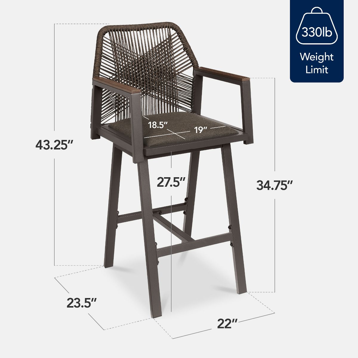 Best Choice Products Set of 2 Indoor/Outdoor Aluminum, Woven Rope Swivel Barstools w/ Armrests - Gray/Meteor - thumbnail 10