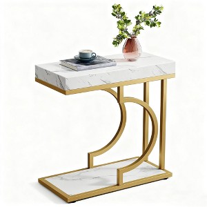 Gulches Narrow Edge Table Platinum C-Shaped Coffee Table Modern Nightstand Sofa Table with Metal Frame for Living Room - 1 of 4