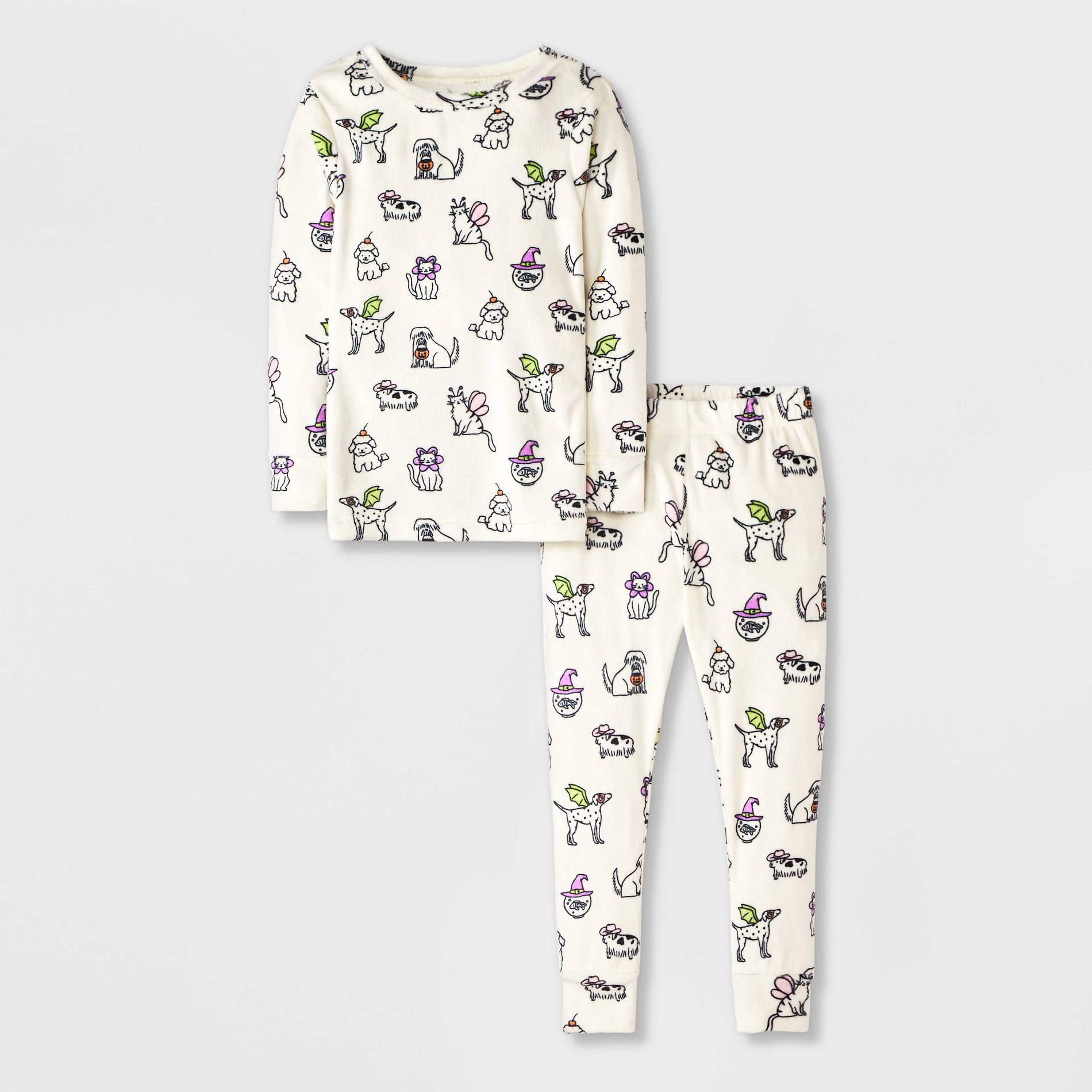 Toddler Girls' 2pc Snuggly Soft Halloween Dog Long Sleeve Pajama Set - Cat & Jack™ Ivory 2T