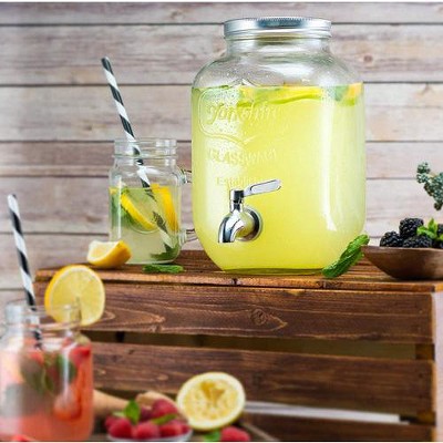 Clear Glass 1-Gallon Beverage Dispenser with Silver Stainless Steel Spigot