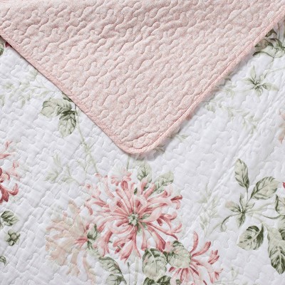 Blush Cotton Reversible Full Quilt Set with Floral Pattern