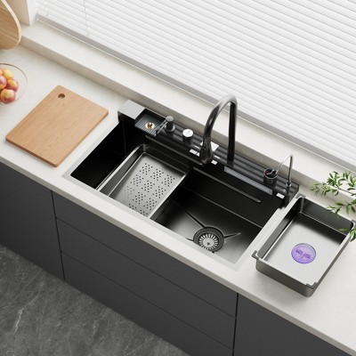 FUFU&GAGA Premium 304 Stainless Steel Kitchen Sink with Whale Faucet and Oak Cutting Board
