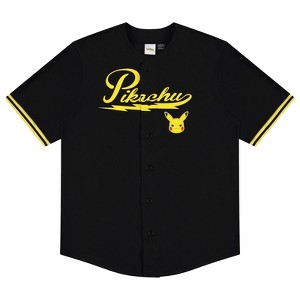 Mens Pokemon Pikachu Baseball Jersey - Mens Pikachu Charizard Pokeball Mesh Button Down Baseball Jersey - Pokemon Fashion Shirt - 1 of 4