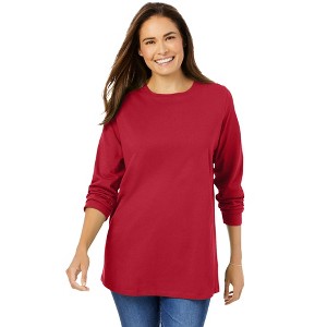 Woman Within Women's Plus Size Petite Perfect Long-Sleeve Crewneck Tee - 1 of 4