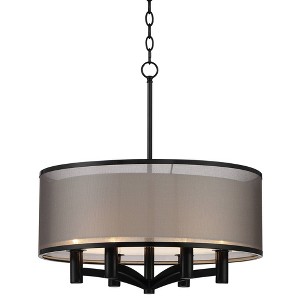 Possini Euro Design Black Drum Pendant Chandelier 22" Wide Modern Double Shade 6-Light Fixture Dining Room House Foyer Entryway - 1 of 4