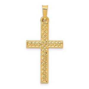 Black Bow Jewelry 14k Yellow or White Gold Hollow Lattice Cross Pendant, 14 x 33mm - 1 of 4