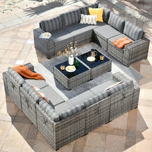 XIZZI 12 Pieces Wicker Furniture Set, Sectional Sofa Set with Wide Armrest and Deep Seat, Rattan Modular Conversation Set for Backyard Garden - 1 of 4