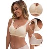 INSPIRE CHIC Women's Lace Front Closure Full Cup Wireless V-Neck Wide Straps Soft Breathable Push Up Everyday Bras - 3 of 4