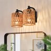 PAKOKULA 2-Light Boho Matte Black Vanity Light with Yellow Woven Shade - 2 of 4