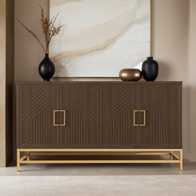 Retro-Style Sideboard Buffet Cabinet with Adjustable Storage Shelves,4 Doors and Rectangular Metal Handles for Living Room - Leovsnove