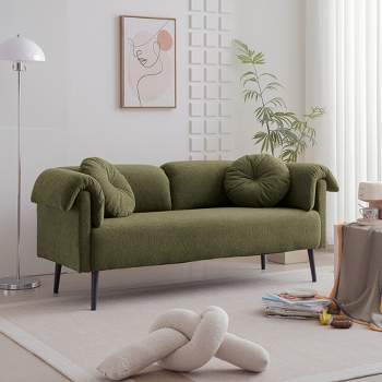 68.5" Modern Lamb Wool Upholstered Sofa With Decorative Throw Pillows for Small Spaces 4A - ModernLuxe