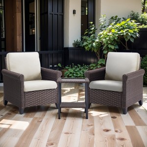 Buenhomino Chic 3-Piece Outdoor Set – 2 Single Chairs & Table, Handwoven Wicker, Steel Frame, Weather-Resistant Cushions for Patio & Garden - 1 of 4