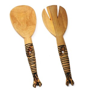 Slickblue Artisan Salad Server Set - Hand-Carved Wooden Utensils with Animal Designs, 11-12 Inch Zebra & Giraffe Options - 1 of 1