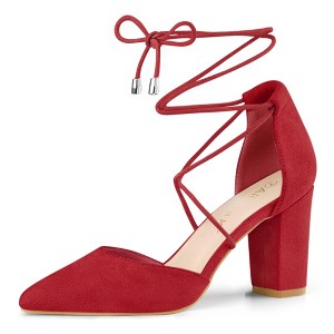 Allegra K Women's Pointed Toe Chunky Heels Lace Up Sandals Pumps - 1 of 4