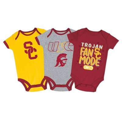 NCAA USC Trojans Baby Boys' 3pk Fan Mode Bodysuit Set - 0-3M