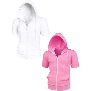 Lars Amadeus Men's Solid Color Summer Adjustable Drastring Zip Hoodies Sweatshirt 2 Packs - 1 of 4