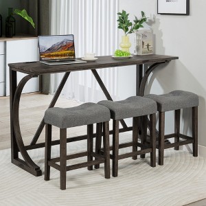 FONTOI 4-Piece Bar Table Set with Power Outlet and USB Ports Featuring 3 Upholstered Stools for Living Room Dining Game Room, Dark Gray, 59"*19"*36" - 1 of 4