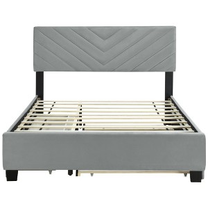 HomeRoots Gray Tufted Upholstered Queen Bed Frame With Trundle And Drawers - 1 of 4