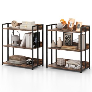 Tangkula 2 PCS 3-Tier Metal Frame Corner Bookcase w/Adjustable Shelves Rustic Brown - 1 of 4