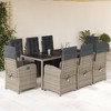 vidaXL 9 Piece Patio Dining Set - Gray Poly Rattan Outdoor Furniture - Cushions, Adjustable Reclining Chairs, Glass Tabletop, Removable Covers - 2 of 4