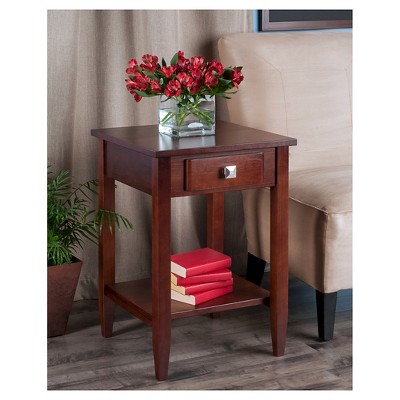 Walnut Rectangular Wood End Table with Storage Drawer