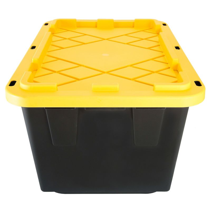GreenMade Professional Storage Ultra Durable 27 Gallon Plastic Storage Tote Bin with Snap Fit Lid and Padlock Holes, Black and Yellow (4 Pack), 2 of 7