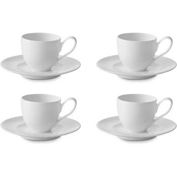 Hic 9-Piece Stackable Espresso Coffee Tea Set, Fine White Porcelain, Set  Includes 4 (4-Ounce) Cups With Matching Saucers And Metal Stand, Gift Boxed  