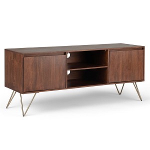 Chic Crate - Modern Media Console w/ Solid Wood Frame - Mid-Century TV Stand with Open Storage - Burnt Umber Finish - 1 of 4