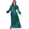 Agnes Orinda Women's Plus Size Lantern Long Sleeve Flowy Swing Pleated Party Maxi Empire Waist Dresses - 3 of 4