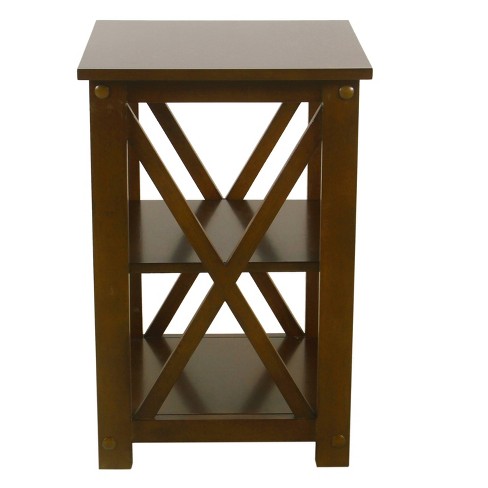 Square Wood Accent Table With Shelf Storage Dark Walnut Brown Homepop Target