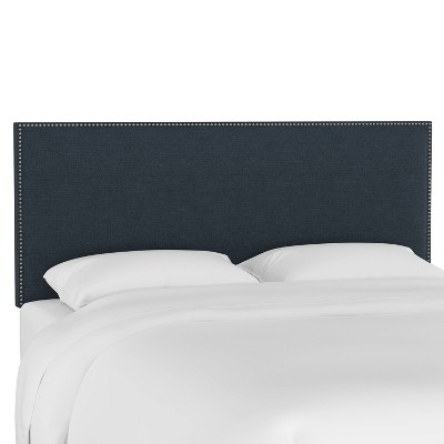 Twin Bella Nail Button Border Headboard Navy Linen with Pewter Nailbuttons - Skyline Furniture