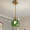 DORESshop 1-Light Gold Vintage Pendant Light, Hanging Tulip Green Glass Shade Fixture, Retro Chandelier for Dining Room Kitchen - 3 of 4
