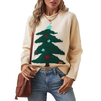 KOJOOIN Women's Ugly Christmas Sweater Funny Cute Christmas Tree Knitted Pullover Jumper Tops