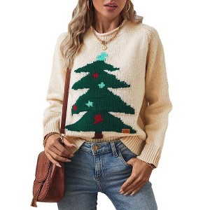 KOJOOIN Women's Ugly Christmas Sweater Funny Cute Christmas Tree Knitted Pullover Jumper Tops - 1 of 4