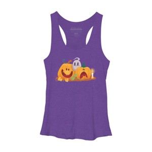 Women's Design By Humans Halloween Cartoon Pumpkins And Ghost By VectorVillain Racerback Tank Top - 1 of 3