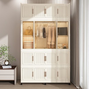 Whisen Wardrobe Closet Storage Organizer, Clothes Dresser, 9 Magnetic Doors-9 Cubes & 1 Hanging Rod, 6 pcs Hangers - 1 of 4