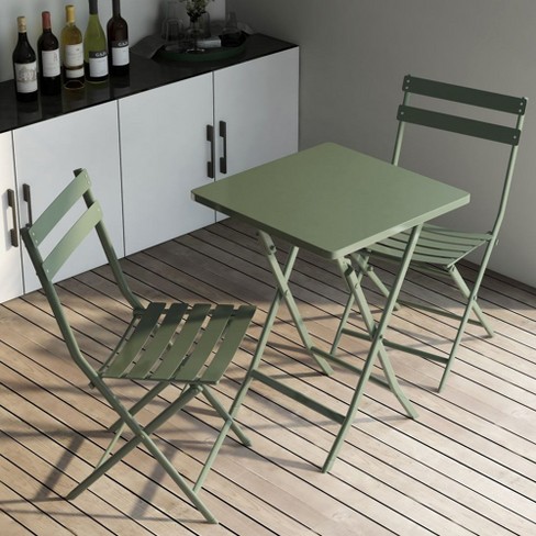 3 Piece Patio Bistro Set of Foldable SquareTable and Chairs, Dark Greem - image 1 of 4