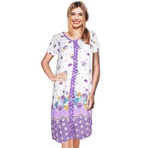 JEFFRICO Womens Nightgowns Short Sleeve Sleepwear Soft Pajama Dress Nightshirts - 1 of 4