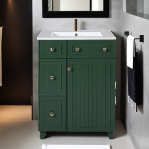 24" Bathroom Vanity with Sink, Free Standing Single Basin Vanity Set with Two Drawers and One Door - Leovsnove - 1 of 4