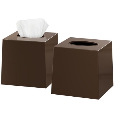 Dwellza Home Square Set of 2 Plastic Decorative Facial Tissue Box Cover Fits Any Vanity Countertop, Bedroom Dresser, Office Desk or Bathroom Decor