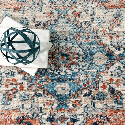 Rust and Blue Medallion Synthetic Area Rug, 6' 7" x 9'