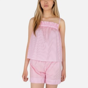Anna-Kaci Lounge Women's Striped Pajama Set with Ruffle Trim Cami Top and Casual Fit Shorts - 1 of 4